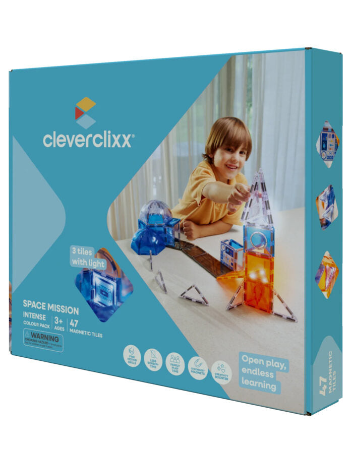 Cleverclixx. Μαγνητικά πλακίδια Space Mission Pack | 47 κομμάτια