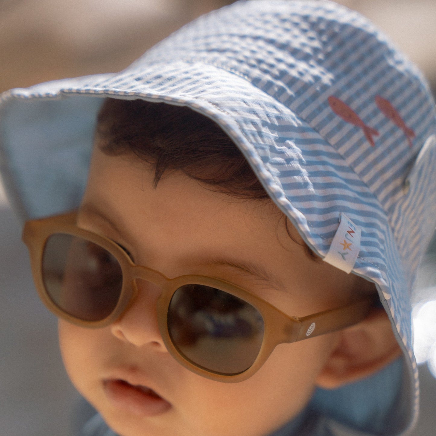 LITTLE DUTCH. Παιδικό καπέλο ήλιου διπλής όψης Stripes Ocean Blue