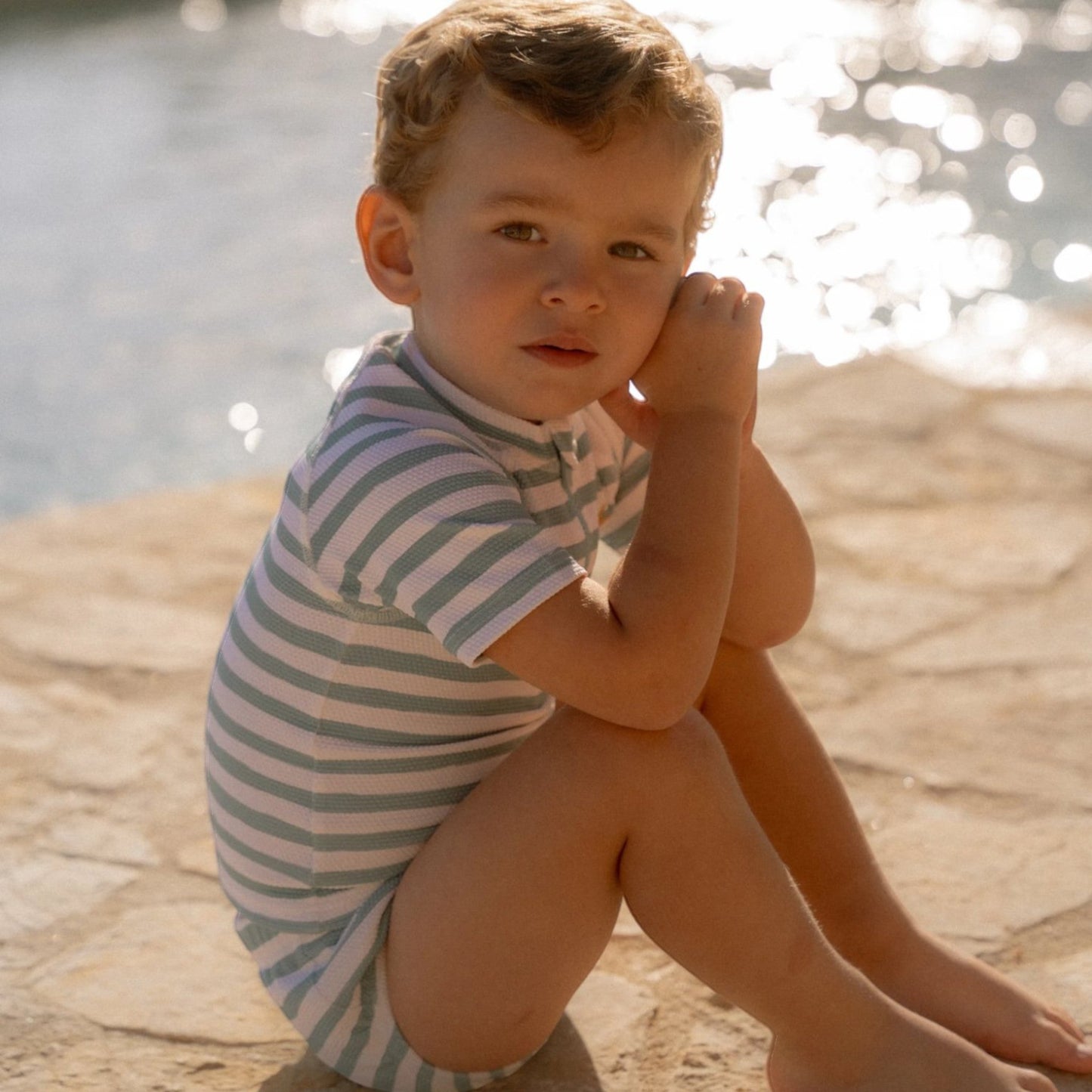 LITTLE DUTCH. Μπλουζάκι κοντομάνικο με προστασία UV Stripes Surf Blue
