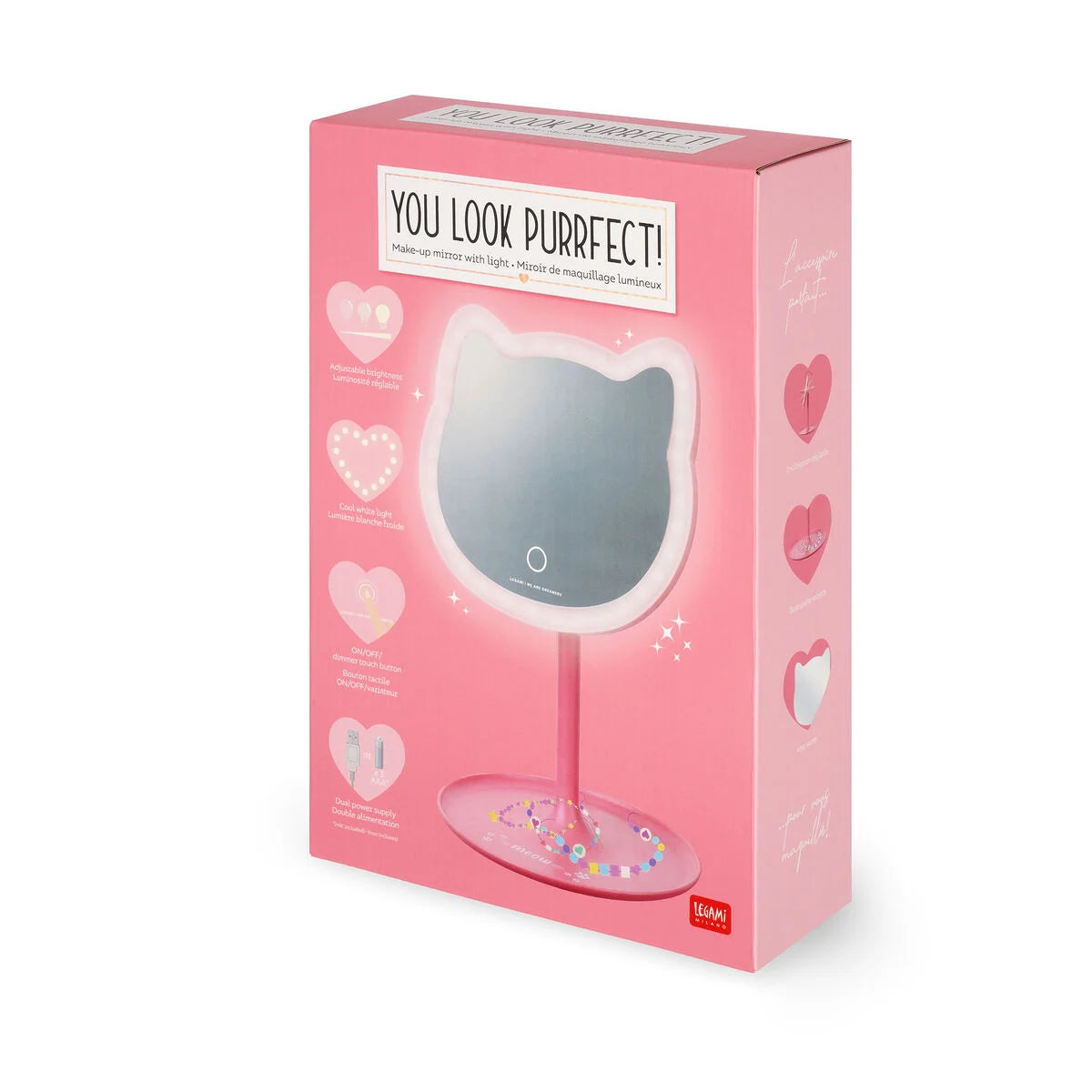 Legami Make-up Mirror with Light - You Look Purrfect!