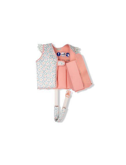 Swim Essentials: Σωσίβιο γιλέκο κολύμβησης με ιμάντα ασφαλείας για παιδιά 2-3 ετών "Green Flowers"