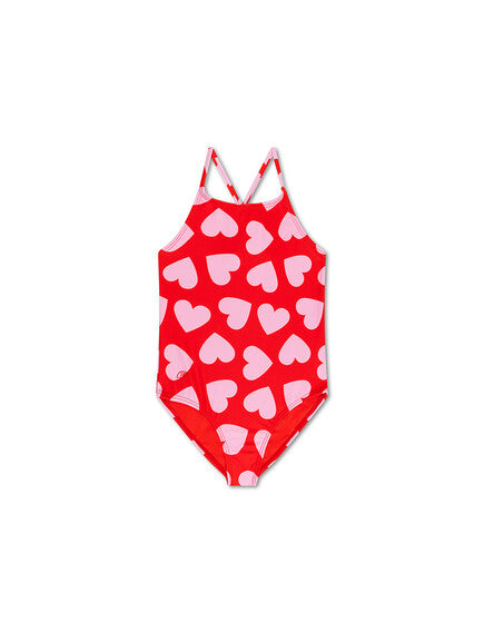 Swim Essentials Ολόσωμο μαγιό με προστασία UPF50+ "Red Hearts"