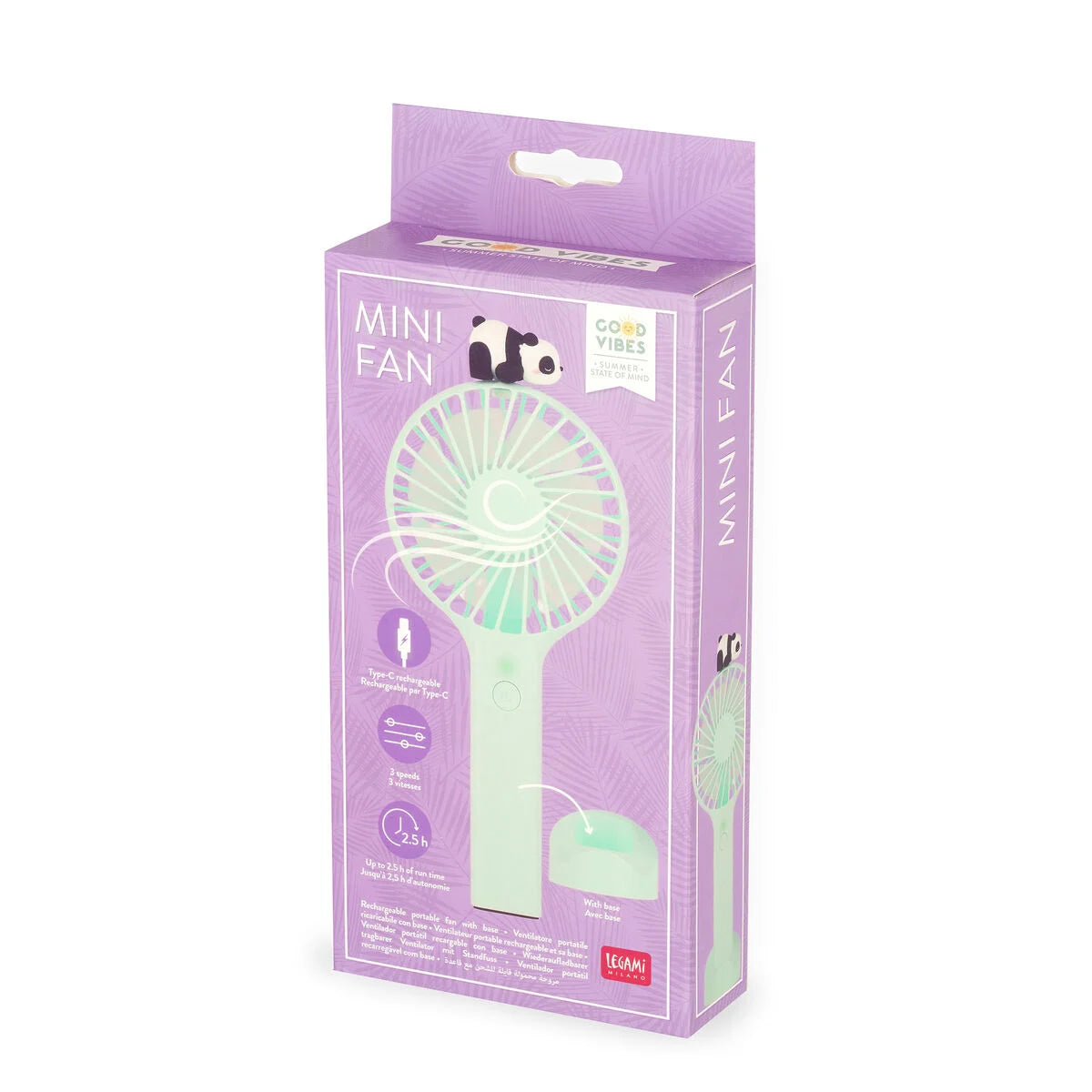 Legami. Rechargeable Portable Fan With Base - Mini Fan