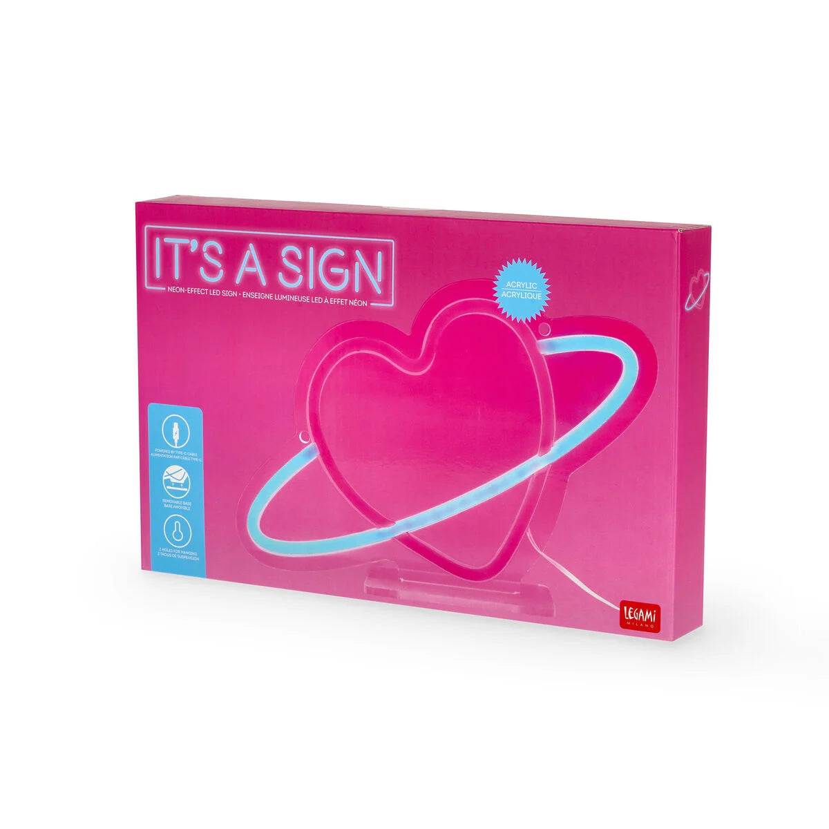 Legami. Neon-Effect LED Lamp - Planet Heart - It's a Sign