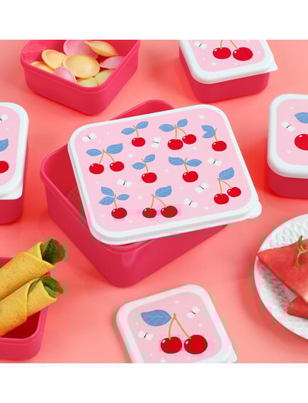 A little lovely company: Σετ 4 δοχεία φαγητού Lunch & Snack Box -Cherries