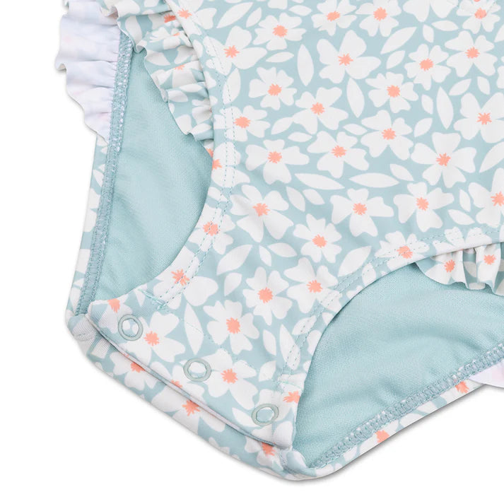 Swim Essentials Ολόσωμο μαγιό με προστασία UPF50+ και μακριά μανίκια "Green Flowers "