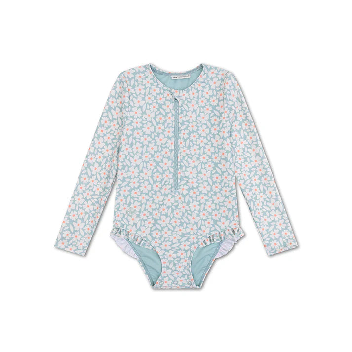 Swim Essentials Ολόσωμο μαγιό με προστασία UPF50+ και μακριά μανίκια "Green Flowers "