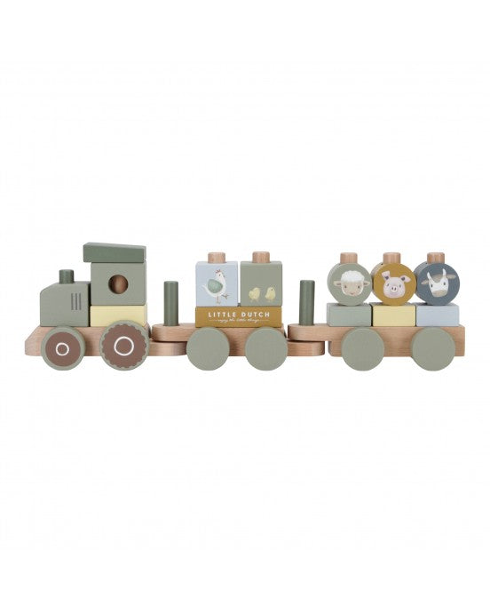 LITTLE DUTCH Ξύλινο τρενάκι με άσκηση λεπτής κίνησης τρακτέρ Little Farm FSC