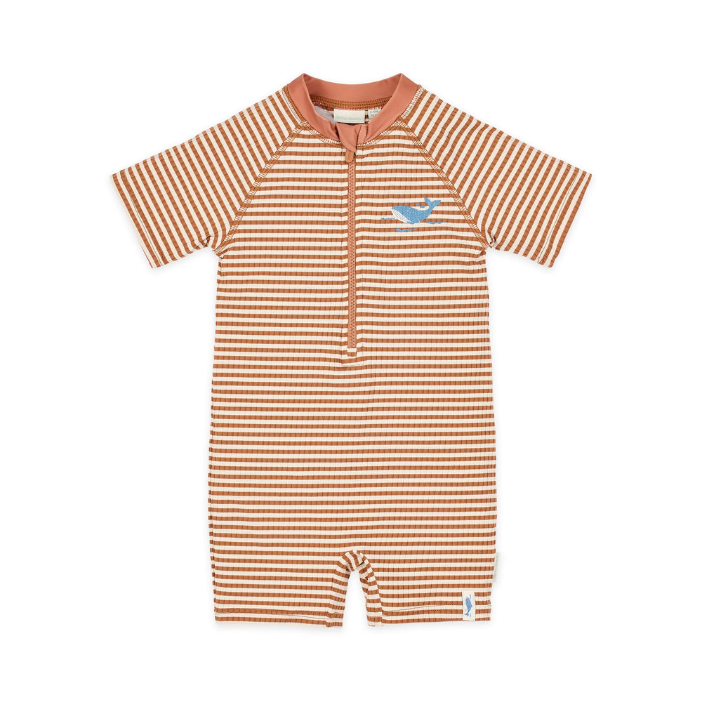 LITTLE DUTCH. Ολόσωμο κοντομάνικο μαγιό Ocean Brown Stripes