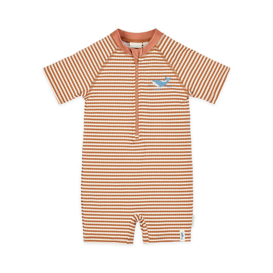 LITTLE DUTCH. Ολόσωμο κοντομάνικο μαγιό Ocean Brown Stripes