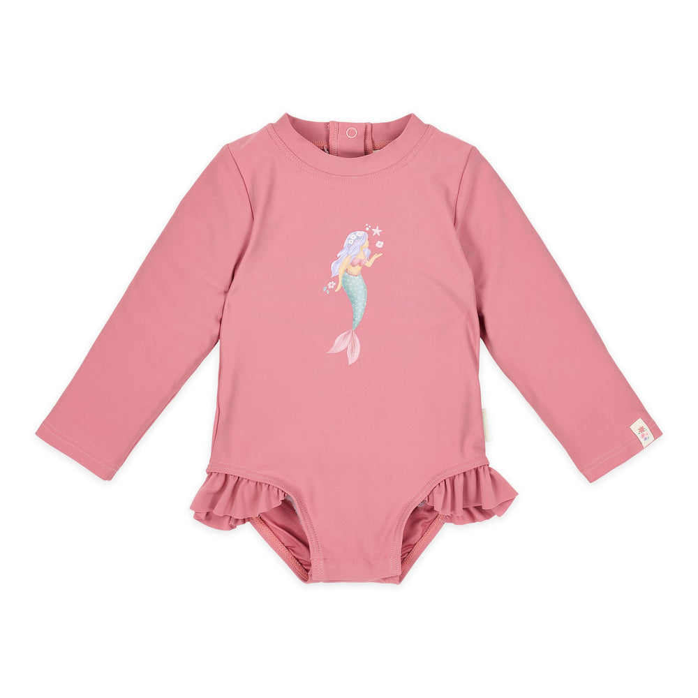 LITTLE DUTCH. Ολόσωμο μακρυμάνικο μαγιό με βολάν Dreamy Pink