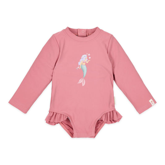 LITTLE DUTCH. Ολόσωμο μακρυμάνικο μαγιό με βολάν Dreamy Pink
