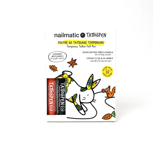 NAILMATIC. Σετ ζωγραφικής δέρματος Tattoopen με στένσιλ The Rabbit by Ami Imaginaire