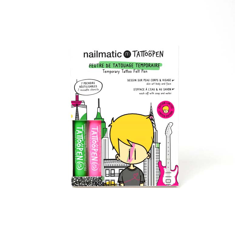 NAILMATIC. Σετ ζωγραφικής δέρματος Tattoopen με στένσιλ New York by Jo Little