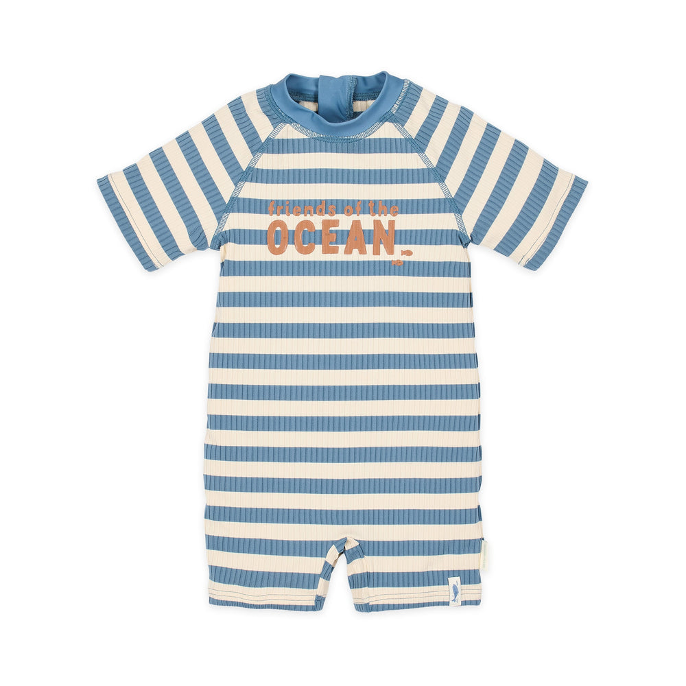 LITTLE DUTCH. Ολόσωμο κοντομάνικο μαγιό Ocean Blue Stripes