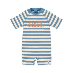LITTLE DUTCH. Ολόσωμο κοντομάνικο μαγιό Ocean Blue Stripes