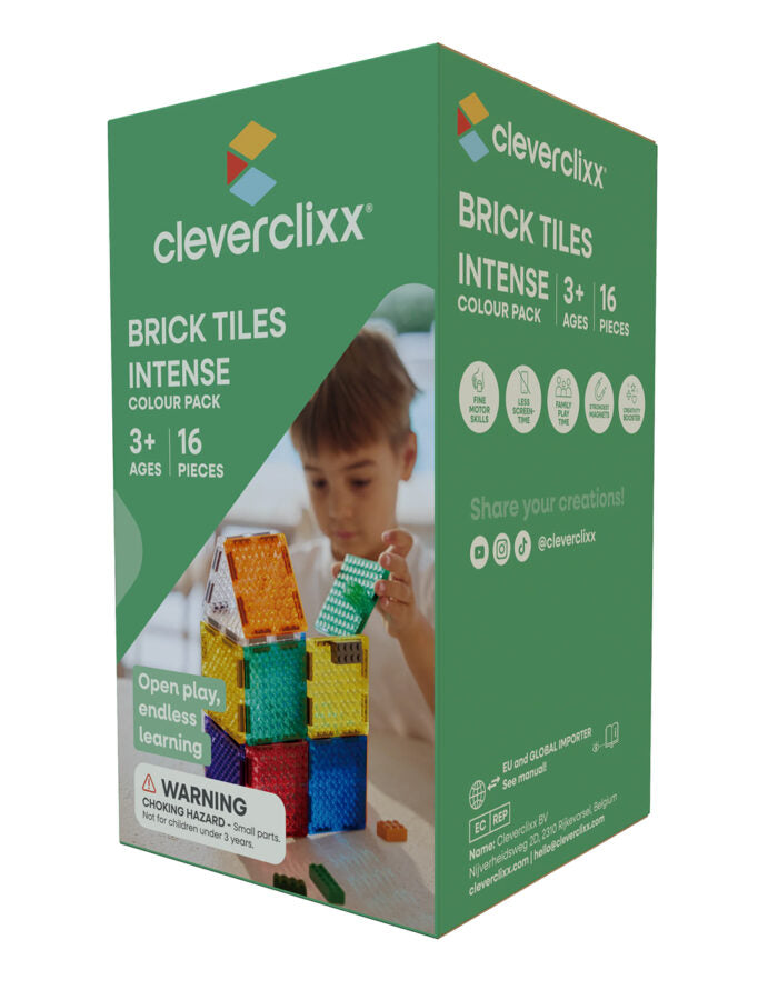 Cleverclixx. Μαγνητικά πλακίδια Brick Tiles Pack Intense | 16 κομμάτια