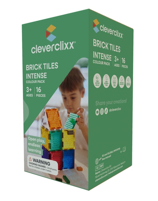 Cleverclixx. Μαγνητικά πλακίδια Brick Tiles Pack Intense | 16 κομμάτια