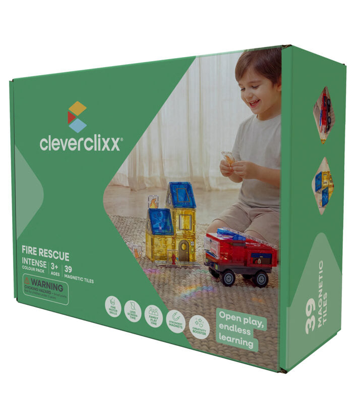 Cleverclixx. Μαγνητικά πλακίδια Fire Rescue Pack Intense | 39 κομμάτια