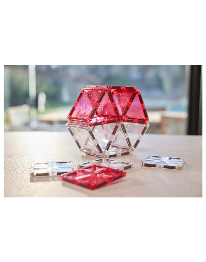 Cleverclixx. Μαγνητικά πλακίδια Glitter Tiles Pack Transparent / Pink | 16 κομμάτια