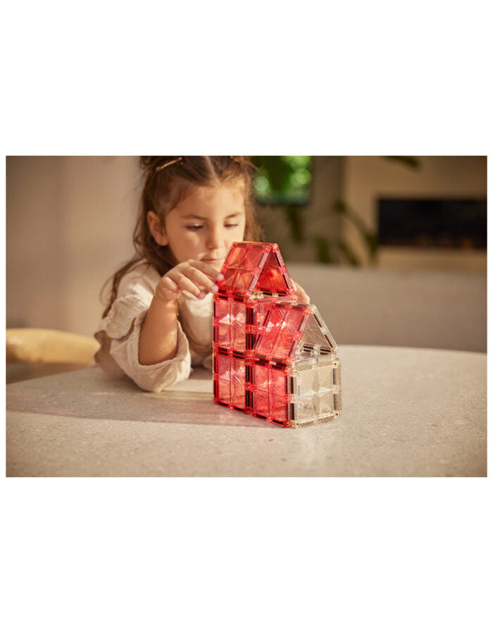 Cleverclixx. Μαγνητικά πλακίδια Glitter Tiles Pack Transparent / Pink | 16 κομμάτια