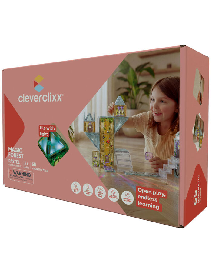 Cleverclixx. Μαγνητικά πλακίδια Magic Forest Pack Pastel with LIGHT Tile | 65 κομμάτια