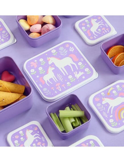 A little lovely company: Σετ 4 δοχεία φαγητού Lunch & Snack Box - Unicorn Dreams