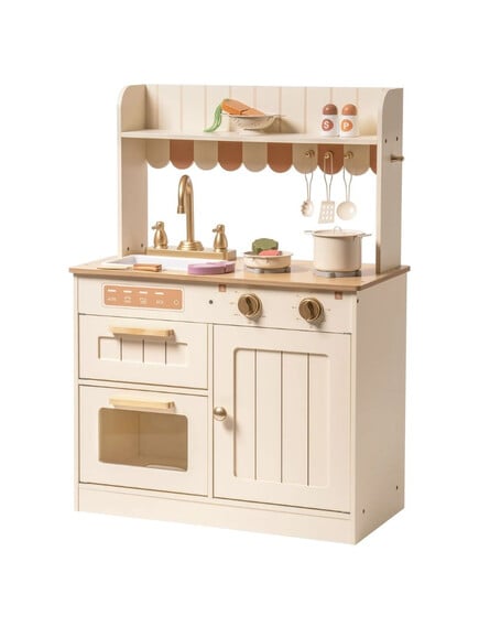 A-Play: Ξύλινη παιδική κουζίνα με 11 αξεσουάρ- Vintage cream
