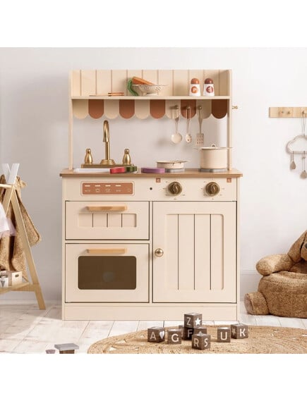 A-Play: Ξύλινη παιδική κουζίνα με 11 αξεσουάρ- Vintage cream
