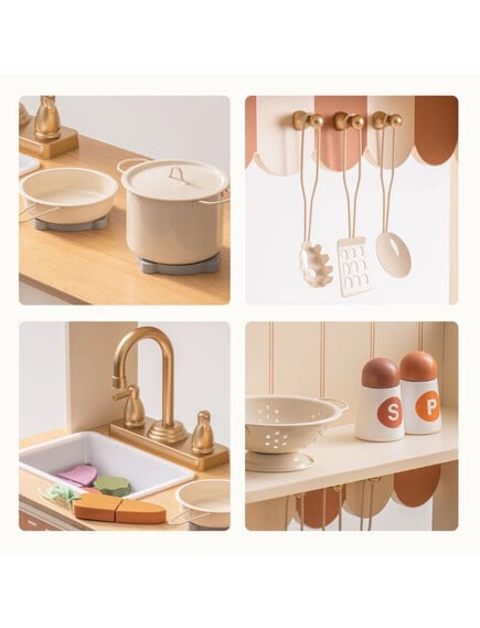 A-Play: Ξύλινη παιδική κουζίνα με 11 αξεσουάρ- Vintage cream