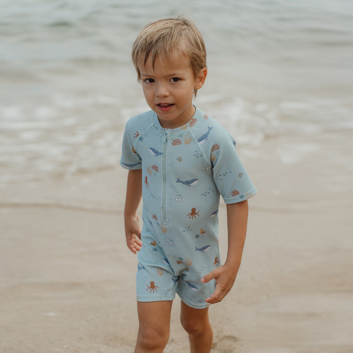 LITTLE DUTCH. Ολόσωμο κοντομάνικο μαγιό Ocean Friends