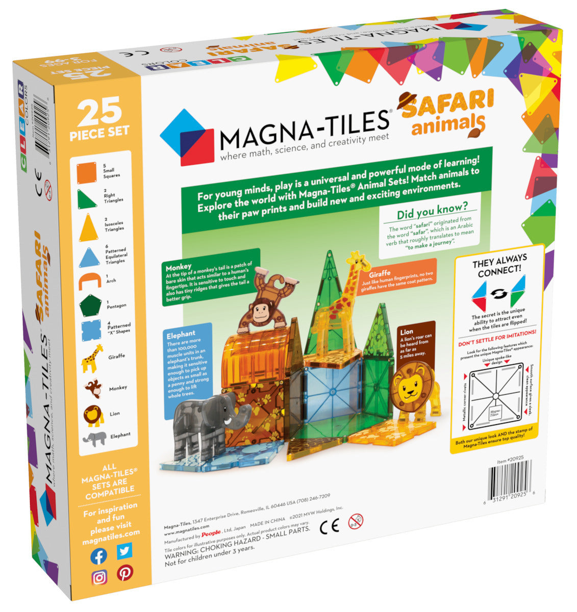 Magna-Tiles Μαγνητικό Παιχνίδι Μαγνητικά Πλακίδια Safari Animals 25 Κομμάτια για 3+ ετών