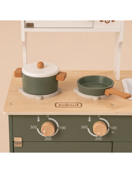 A-Play: Ξύλινη παιδική κουζίνα με κατσαρολικά- Vintage green