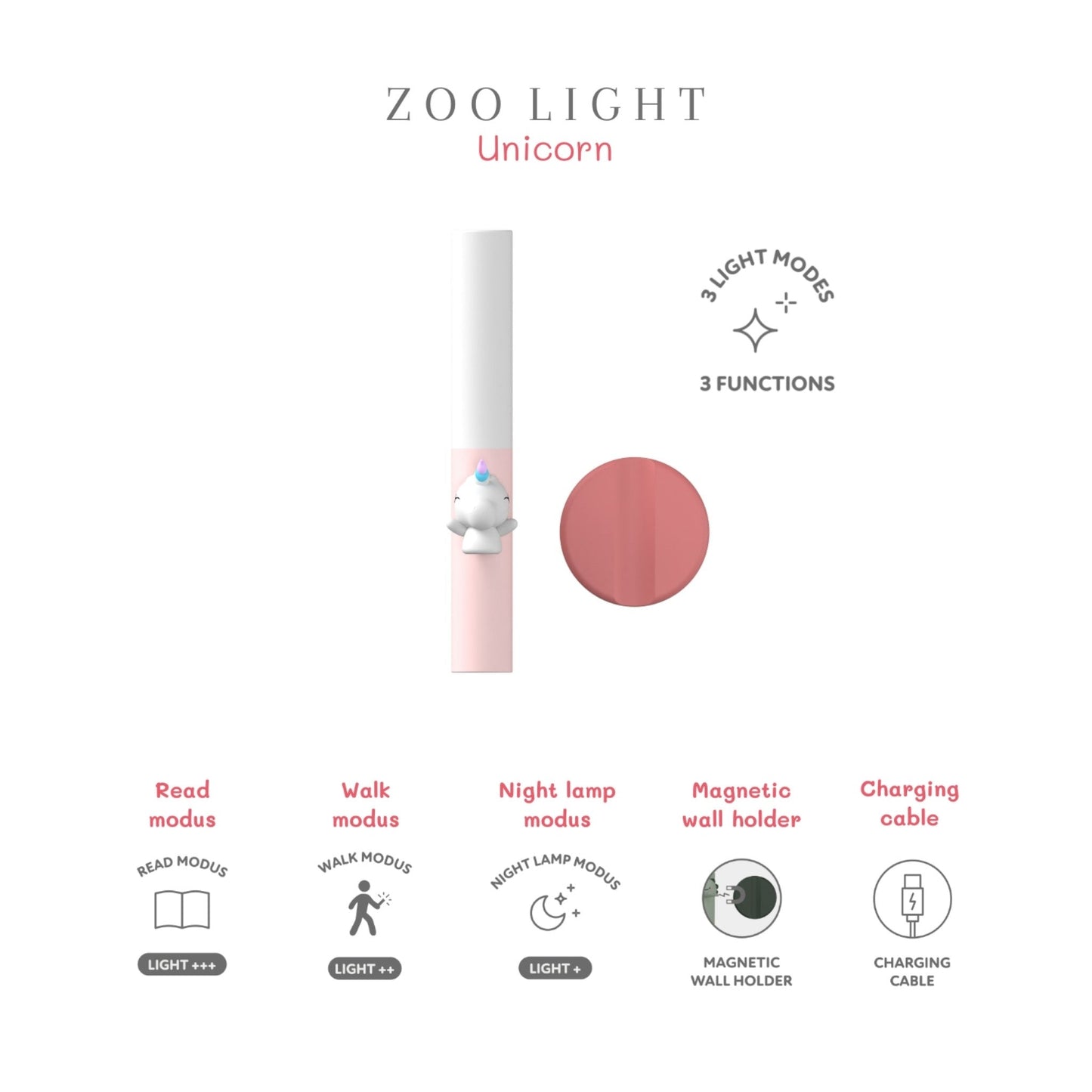 ZOO FAMILY. Φορητό φως νυχτός 3-σε-1 Zoo Light Μονόκερος