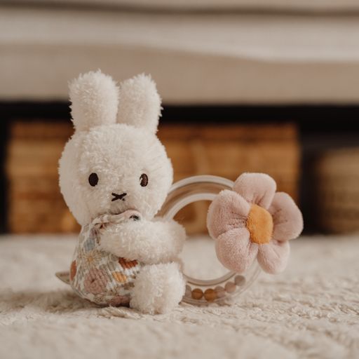 LITTLE DUTCH. Υφασμάτινη κουδουνίστρα με κρίκο Miffy Vintage Little Flowers