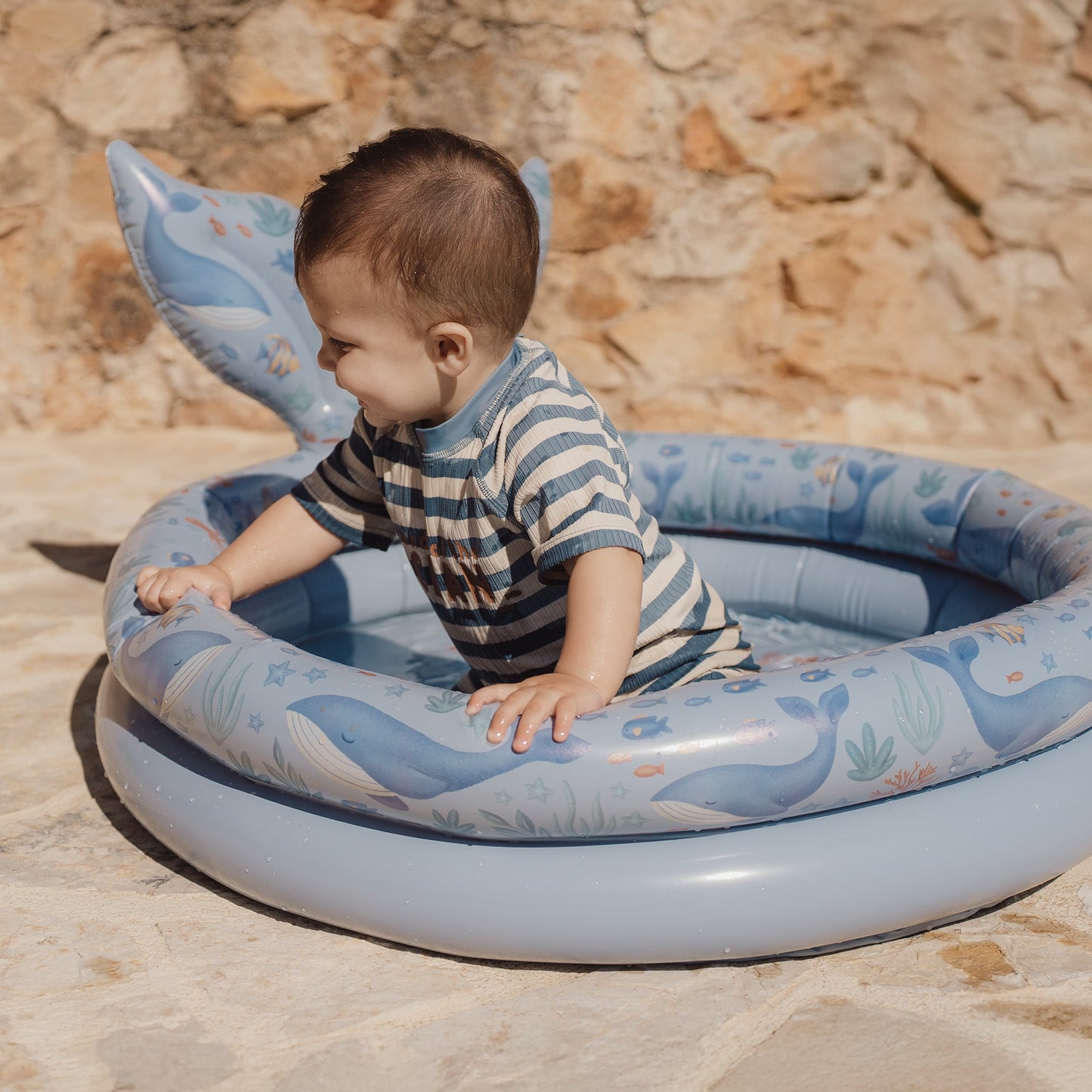 LITTLE DUTCH. Ολόσωμο κοντομάνικο μαγιό Ocean Blue Stripes