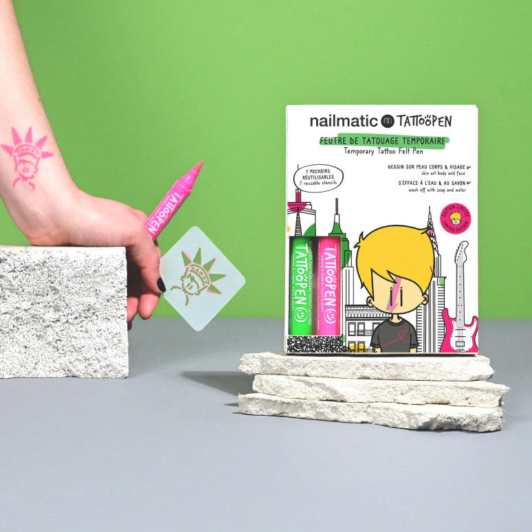 NAILMATIC. Σετ ζωγραφικής δέρματος Tattoopen με στένσιλ New York by Jo Little