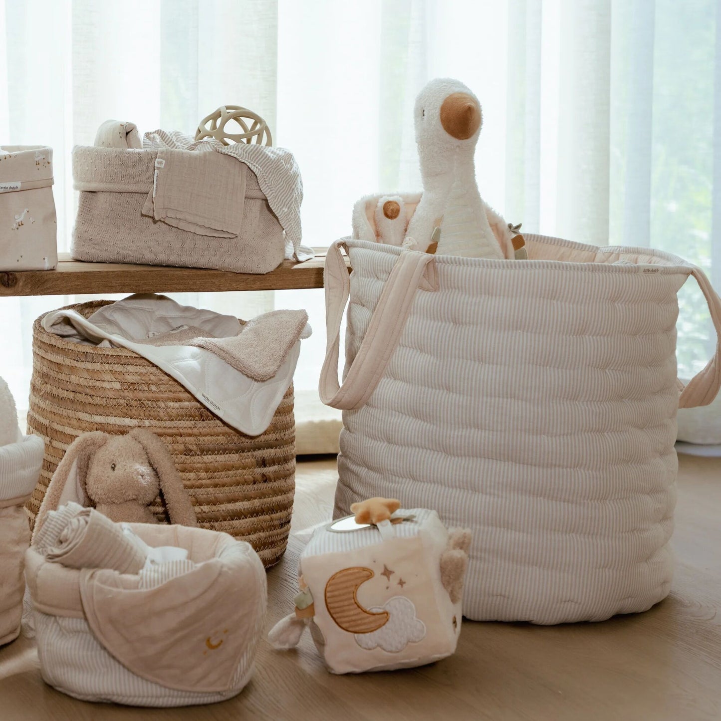 LITTLE DUTCH. Καλάθι αποθήκευσης μεγάλο Pure Soft Beige Stripe