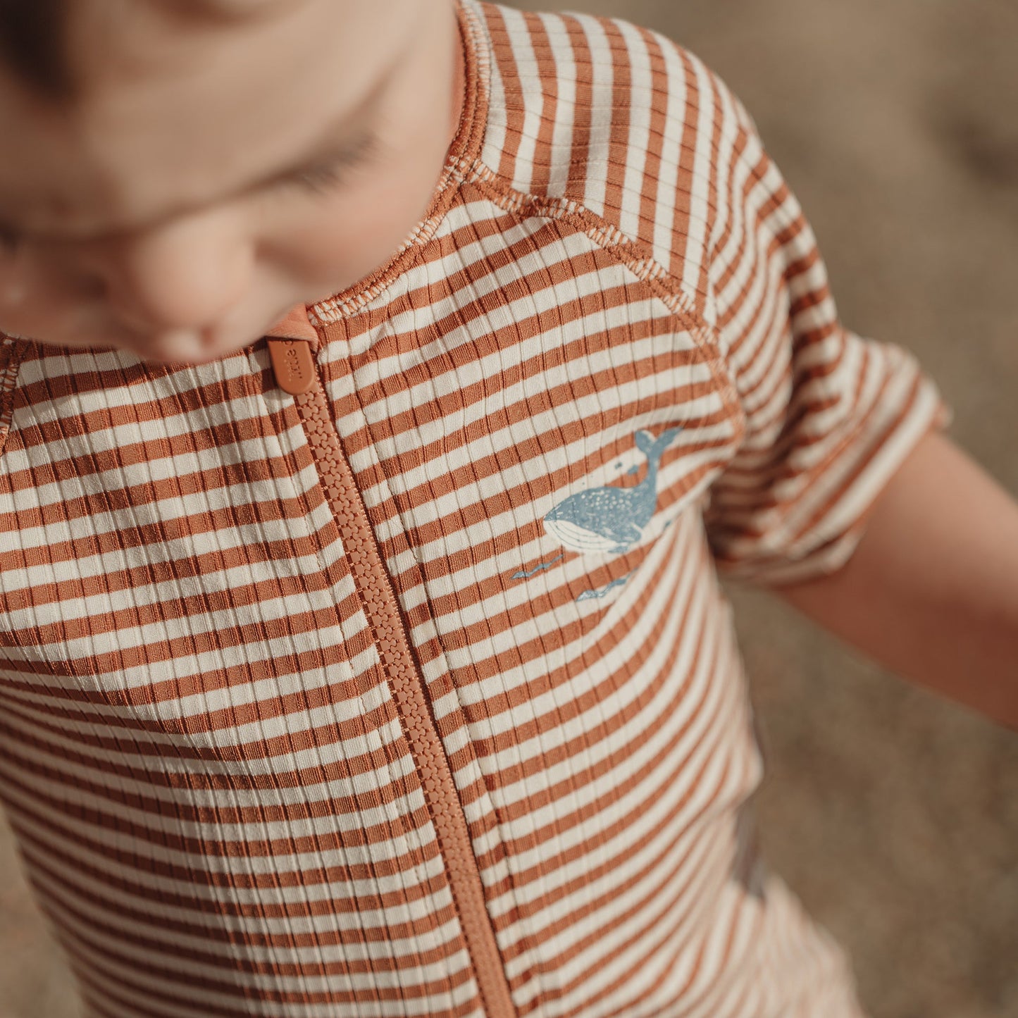 LITTLE DUTCH. Ολόσωμο κοντομάνικο μαγιό Ocean Brown Stripes