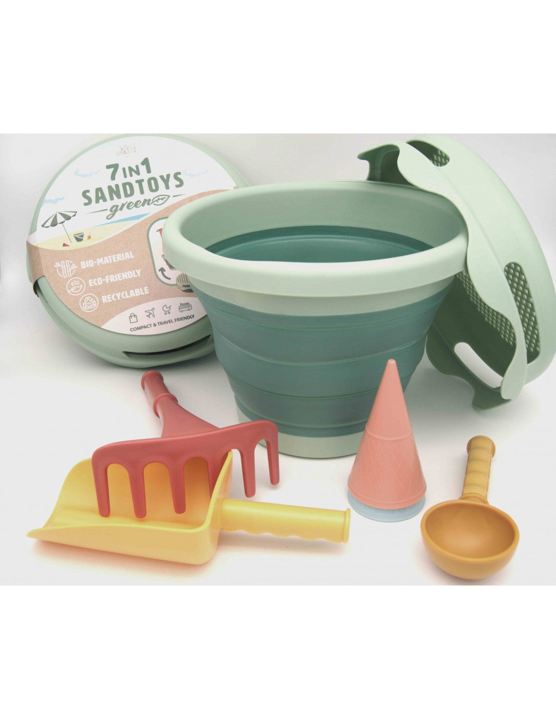 Compact Toys. 7in1 SAND TOYS GREEN ORGANIC