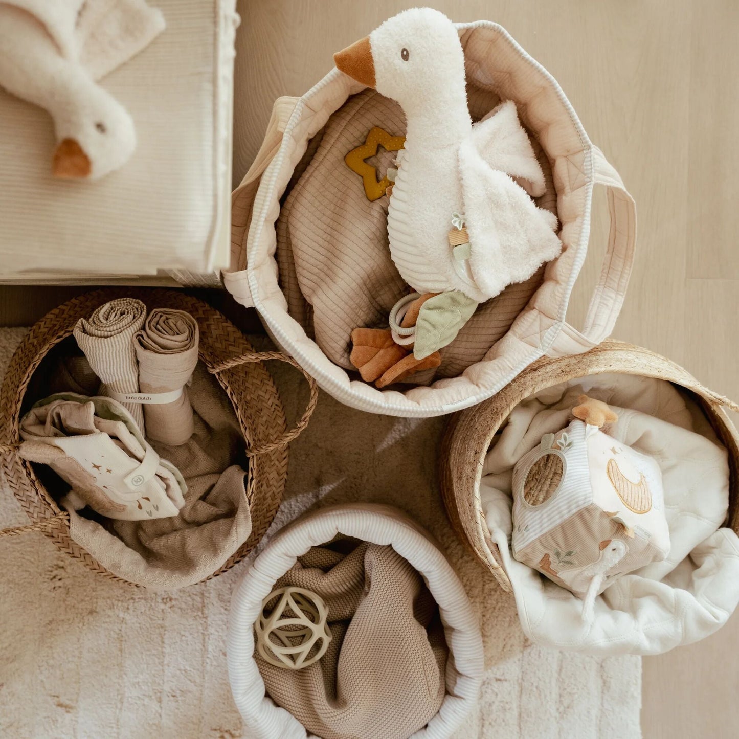 LITTLE DUTCH. Καλάθι αποθήκευσης μεγάλο Pure Soft Beige Stripe