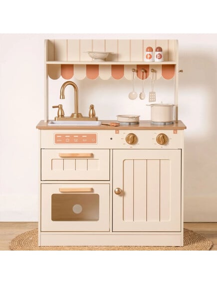 A-Play: Ξύλινη παιδική κουζίνα με 11 αξεσουάρ- Vintage cream