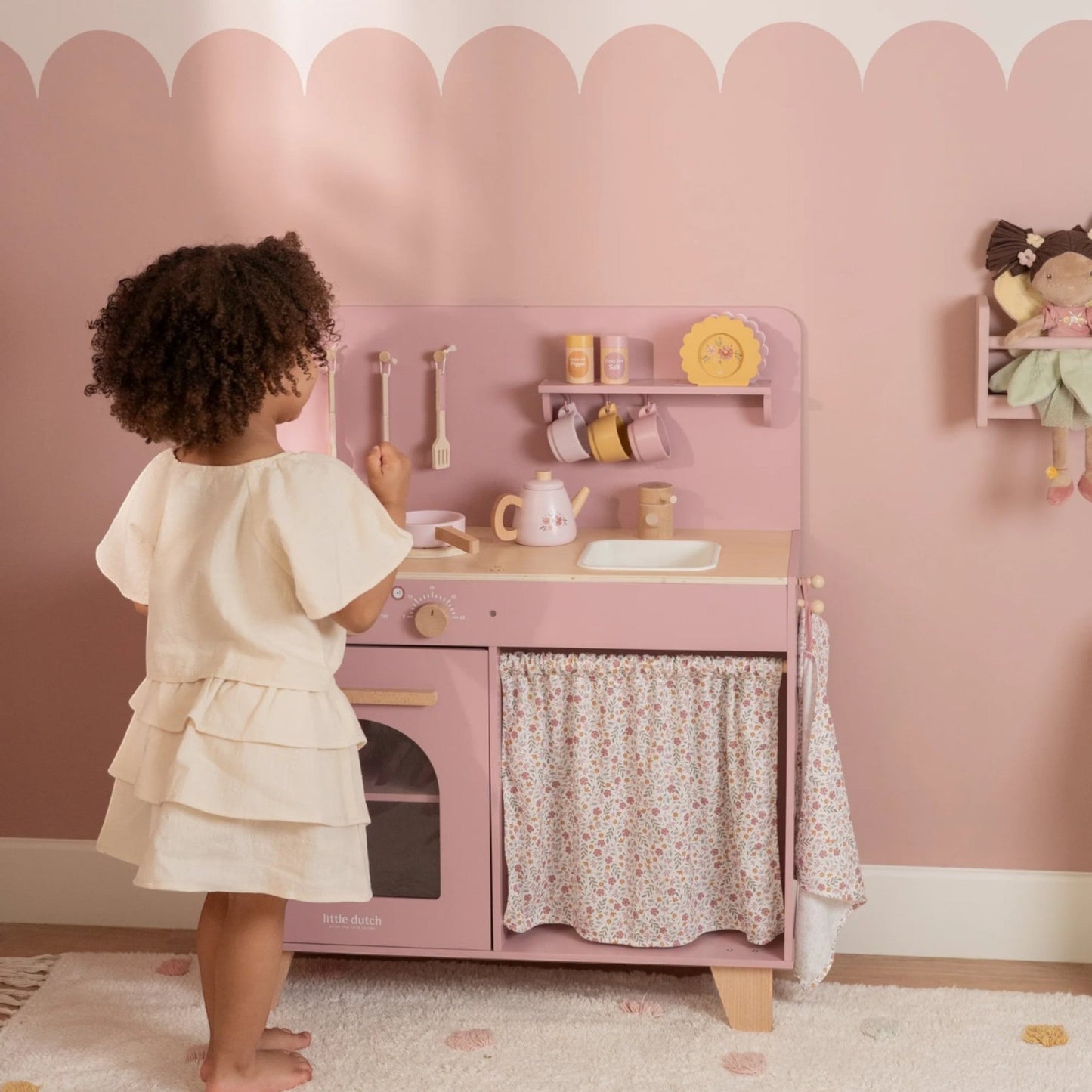 LITTLE DUTCH. Ξύλινη κουζίνα με αξεσουάρ παιχνιδιού Ροζ FSC