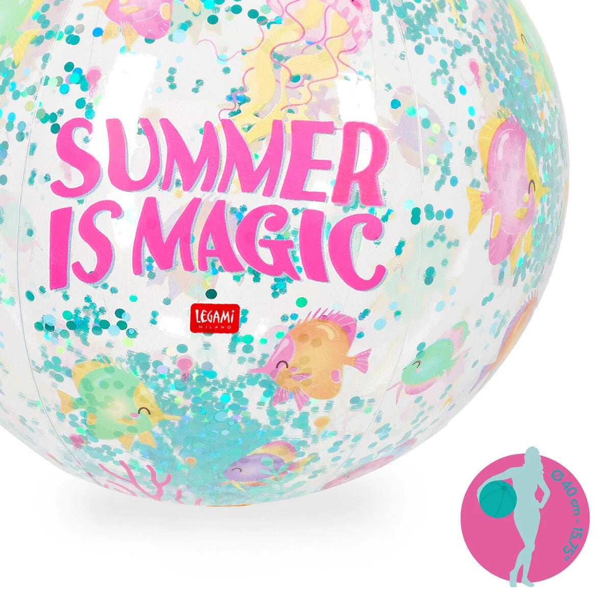 Legami. Summer is Magic Inflatable Beach Ball - Glitter Beach Ball