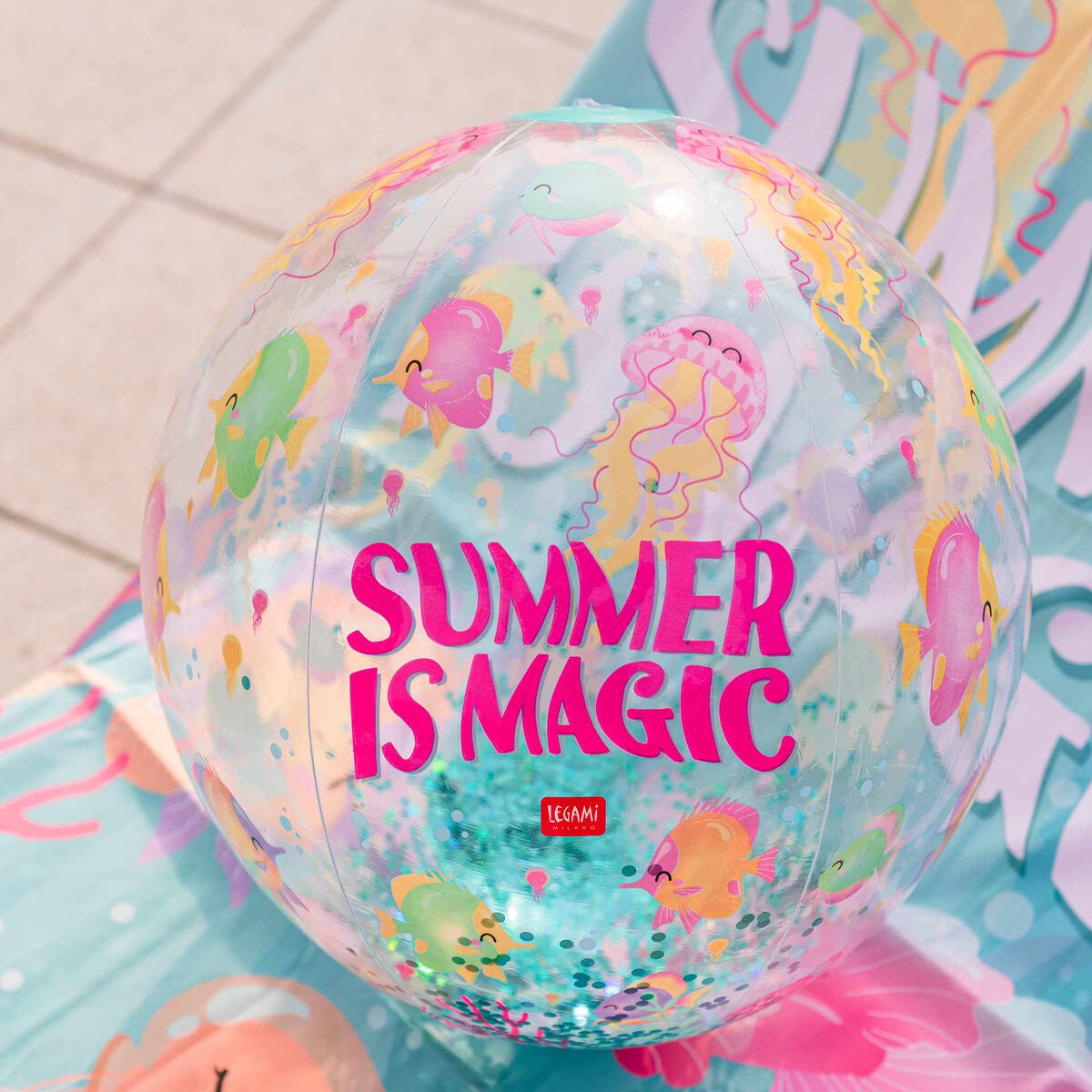 Legami. Summer is Magic Inflatable Beach Ball - Glitter Beach Ball