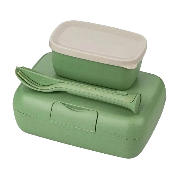 KOZIOL. LUNCH BOX SET + CUTLERY SET CANDY READY NATURE LEAF GREEN