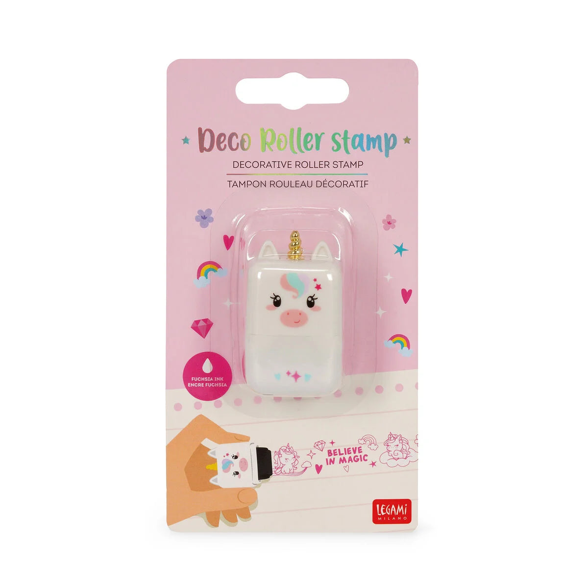 LEGAMI Διακοσμητική Σφραγίδα Roller Unicorn Φούξια Μελάνι