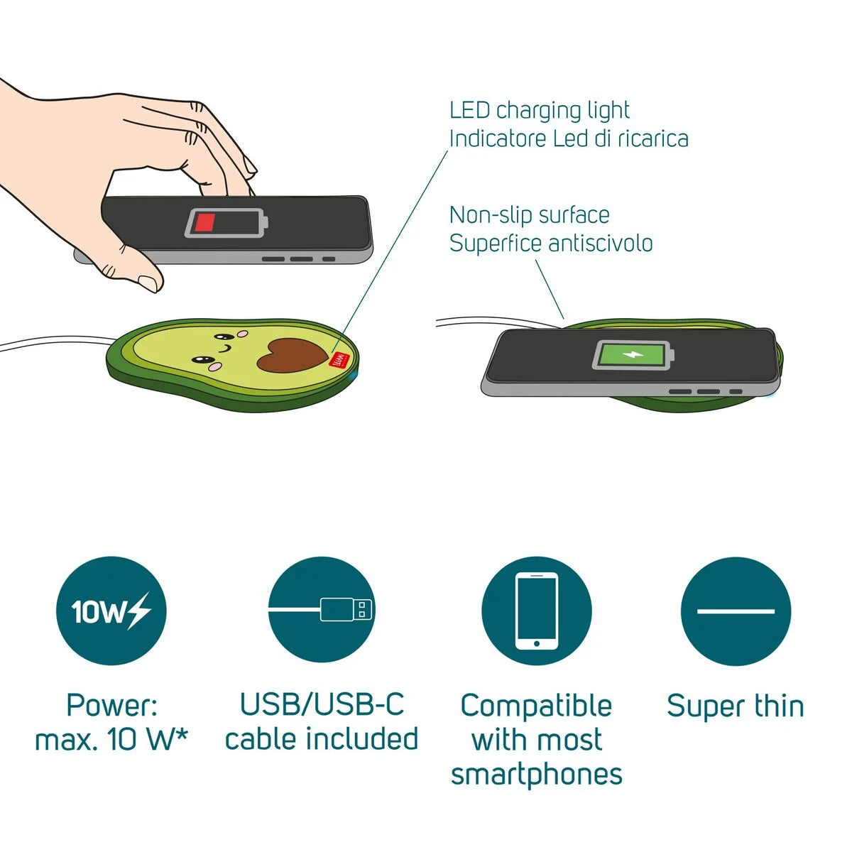 Legami. Wireless Smartphone Charger AVOCADO