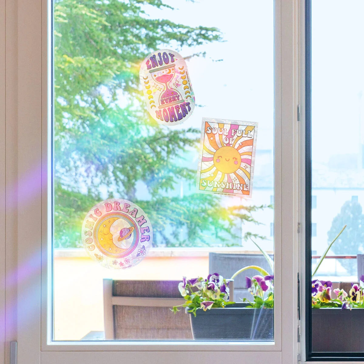 Set of 4 Static-Cling Suncatcher Stickers for Windows - Rainbow Maker