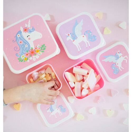 A little lovely company Σετ 4 δοχεία φαγητού Lunch & Snack Box Unicorn